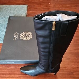 Vince Camuto Black Knee-High Boots w/ Gold Zipper VC-AVRIAH 8M Soft Cow 8 Medium